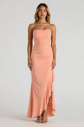 Sunset Mermaid Trägerloses Maxi Brautjungfernkleid mit Rüschen
